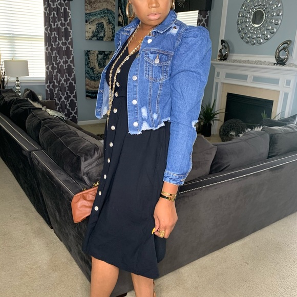 Denim puff sleeve jacket - Picture 2 of 6